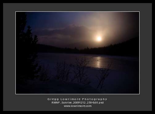 RMNP_Sunrise_20091212_250-Edit Sun Rising Over Bear Lake, Snow